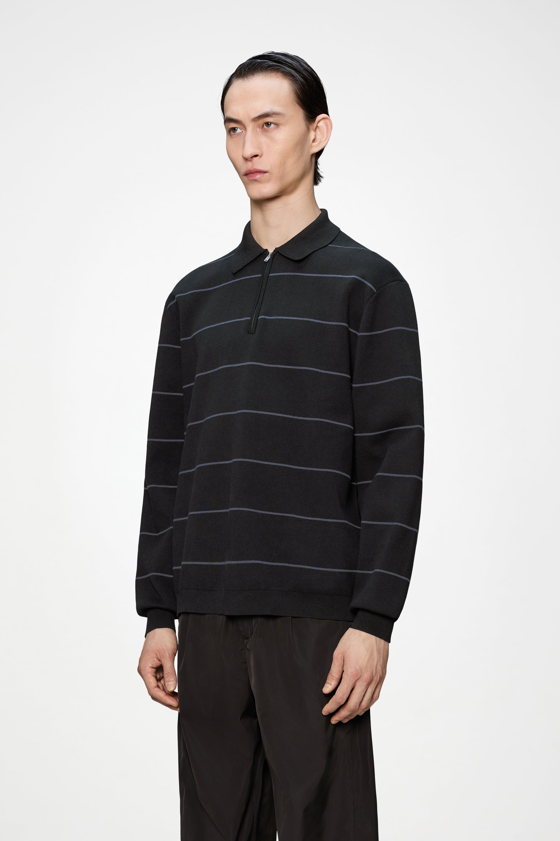 Striped Knit Long Sleeve Polo