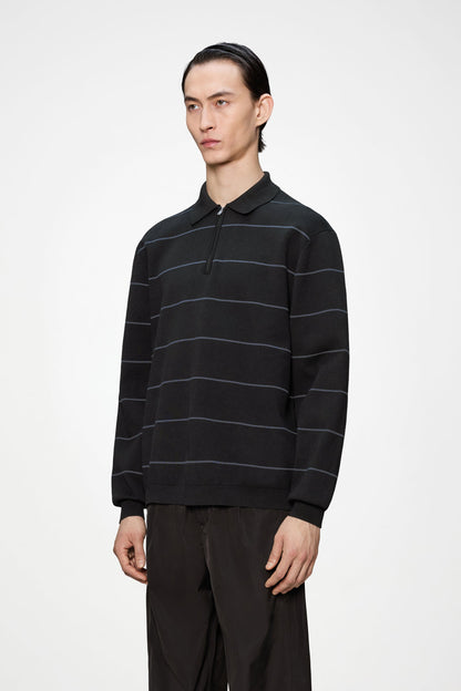 Striped Knit Long Sleeve Polo