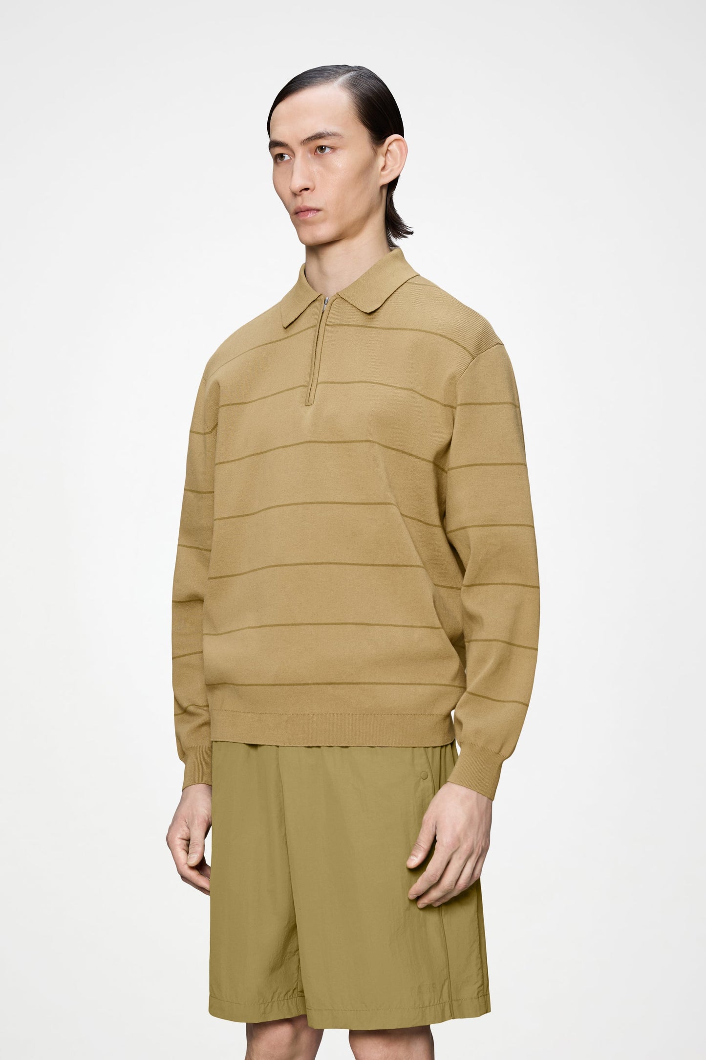 Striped Knit Long Sleeve Polo