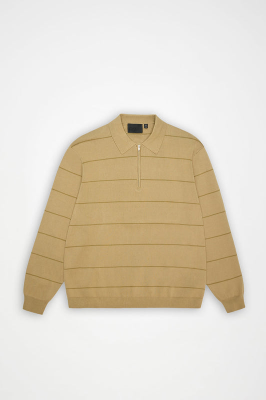 Striped Knit Long Sleeve Polo