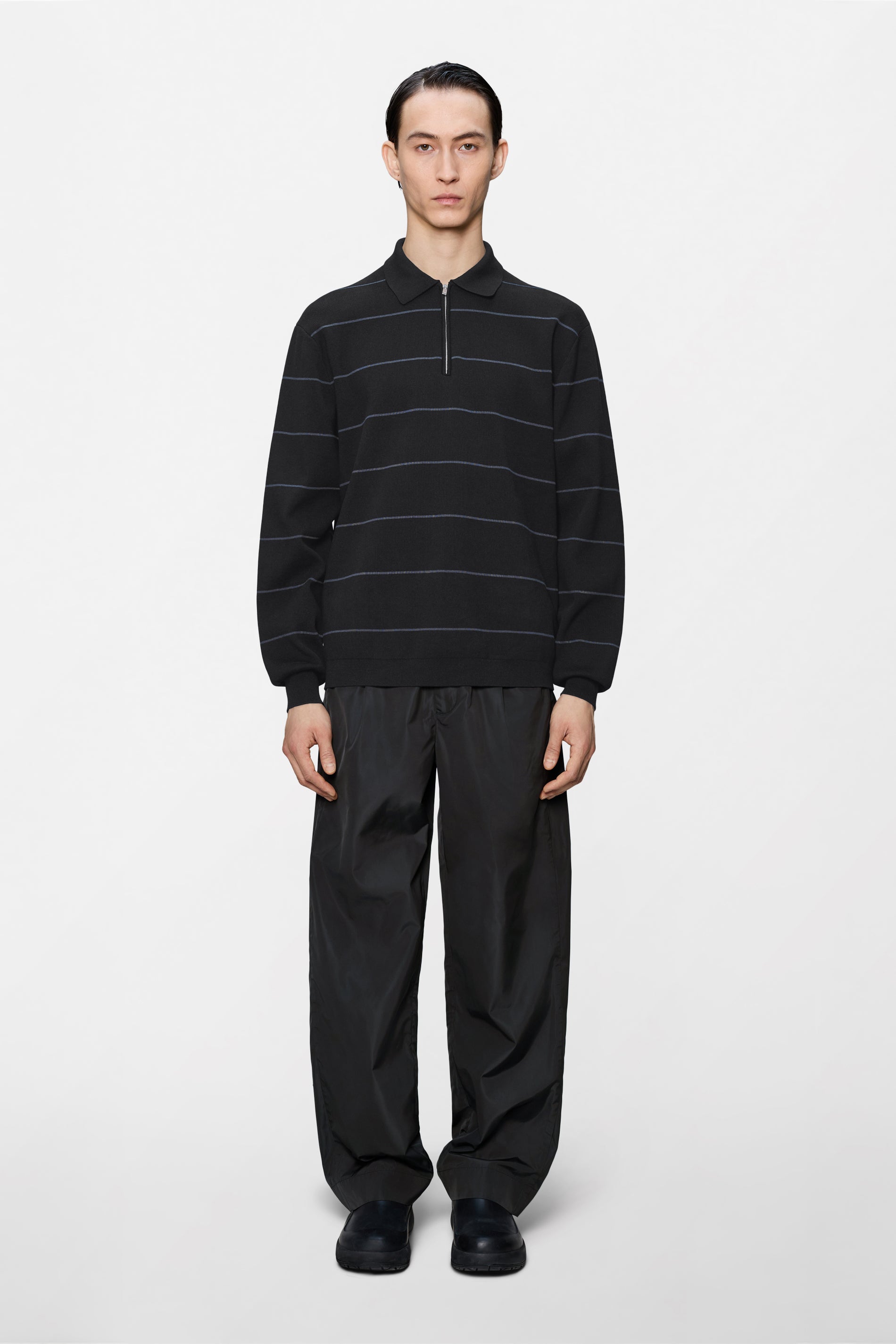 Striped Knit Long Sleeve Polo