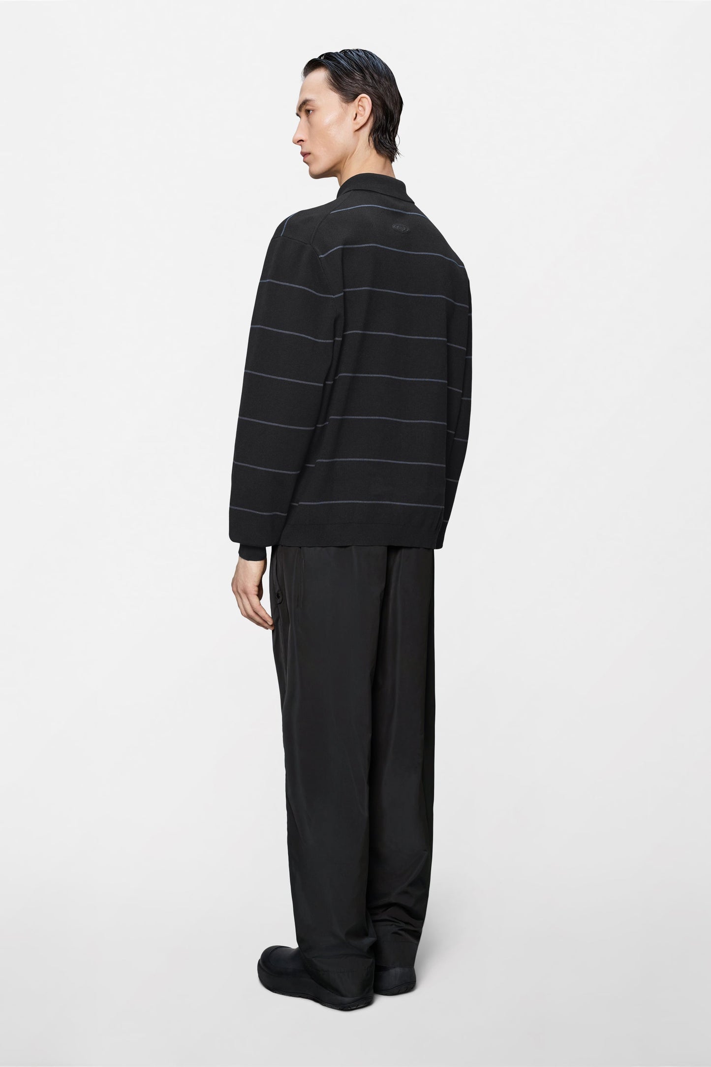Striped Knit Long Sleeve Polo