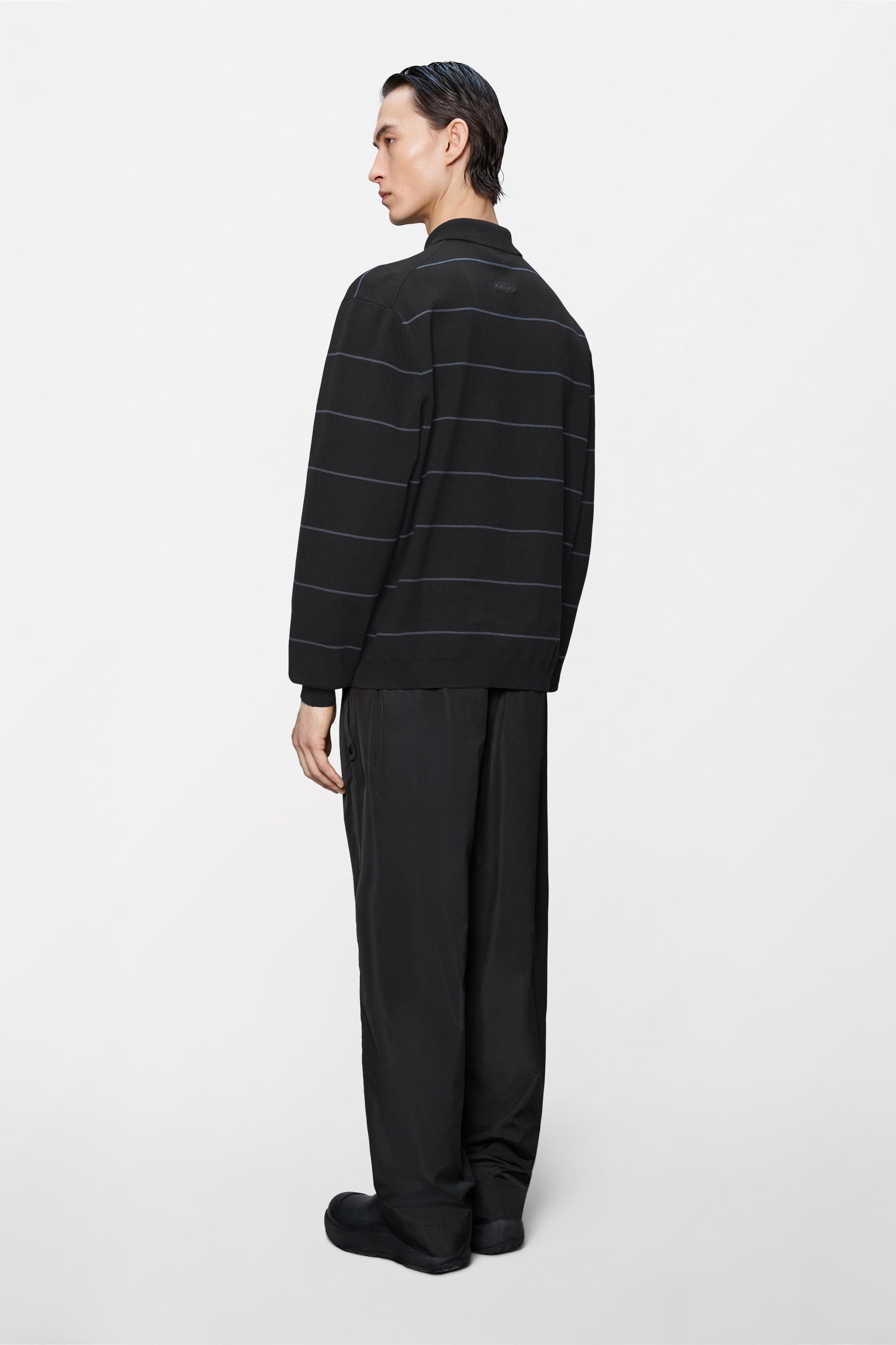Striped Knit Long Sleeve Polo